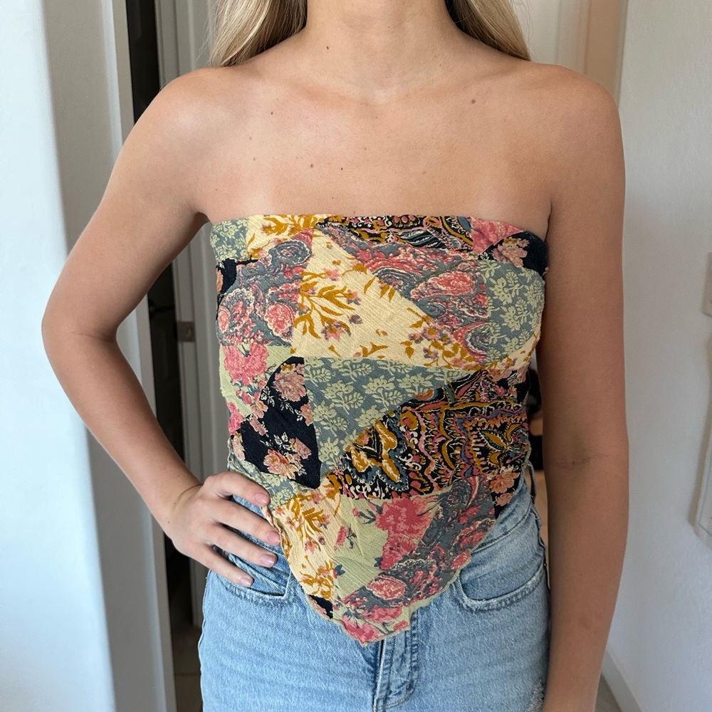 Free People Multicolor Patchwork Strapless Crop T… - image 1